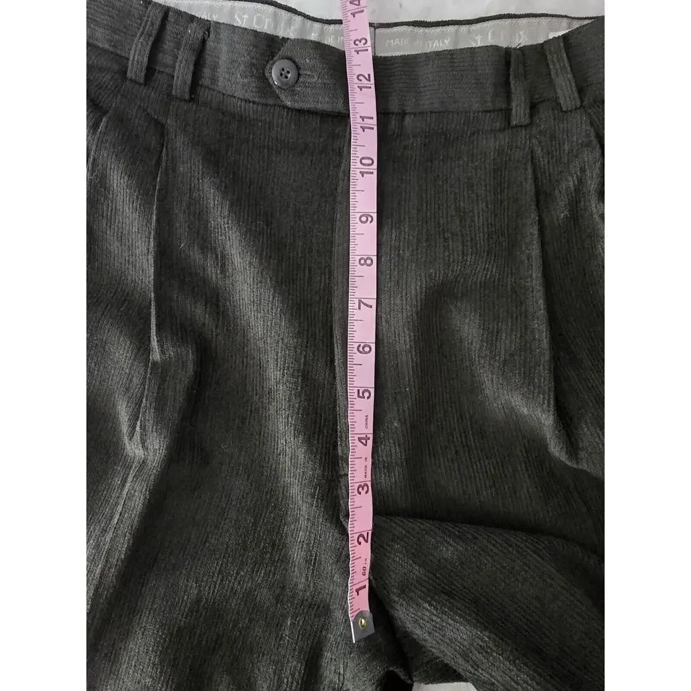 St Croix Lot Corduroy Pleated Wool Blend Dress Pants Men 36x29 Brown Black Italy